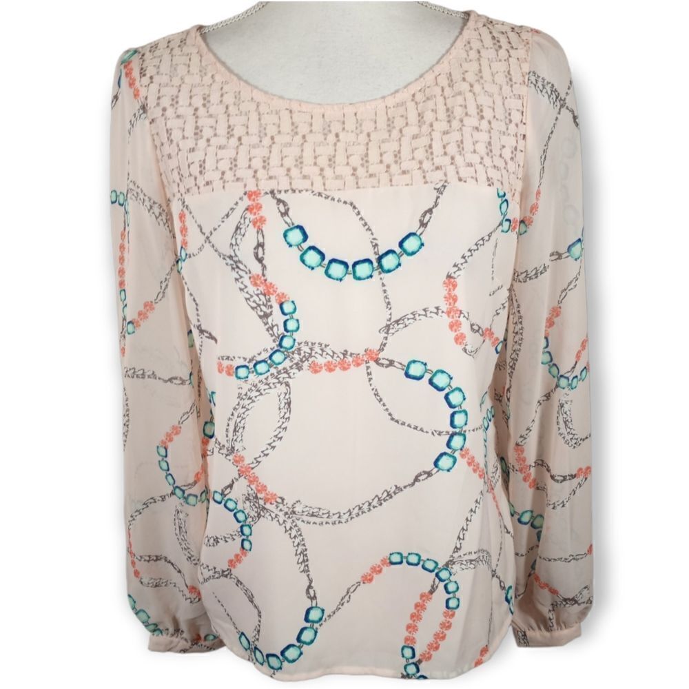 CANDIE'S PINK & BLUE SHEER BLOUSE SZ.M EUC